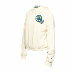 Boston Bruins New Era Women's Glam Game Quarter-Zip Cropped Floral Hoodie Pullover - Cream | New Era Lifestyle