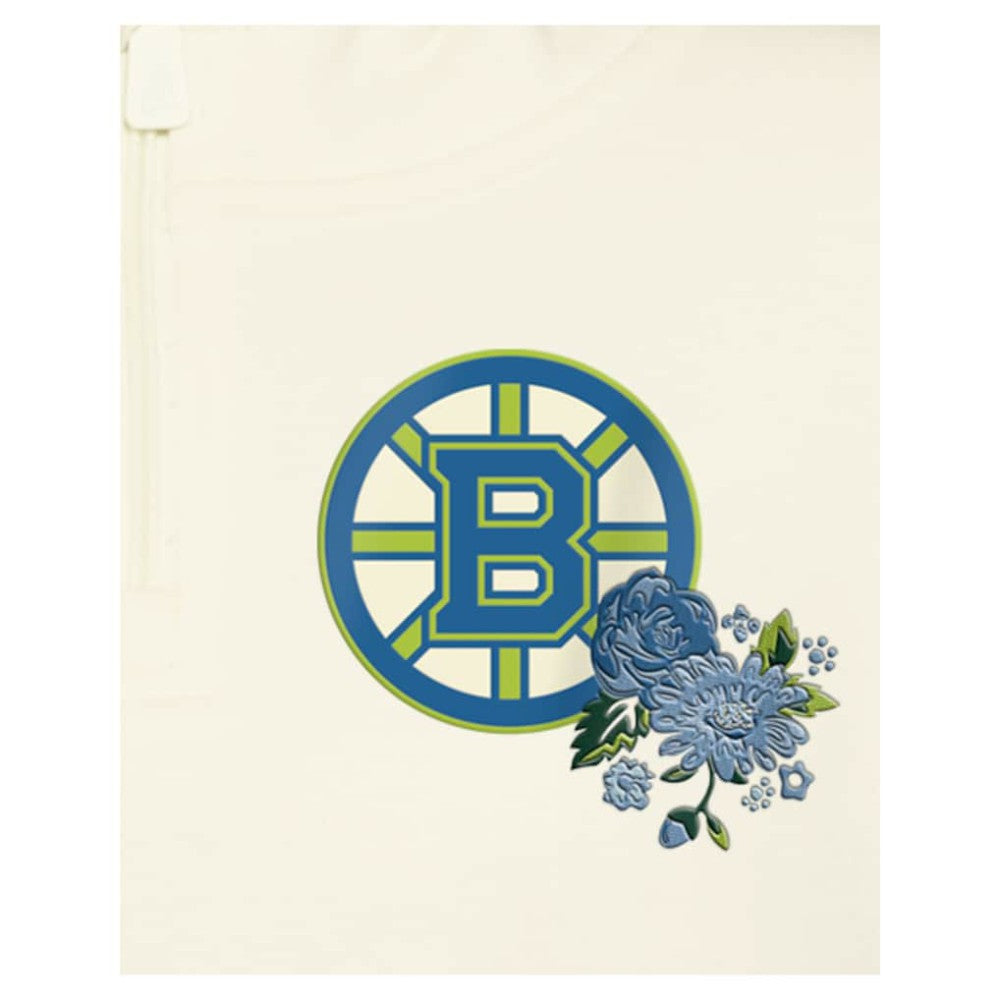 Boston Bruins New Era Women's Glam Game Quarter-Zip Cropped Floral Hoodie Pullover - Cream | New Era Lifestyle