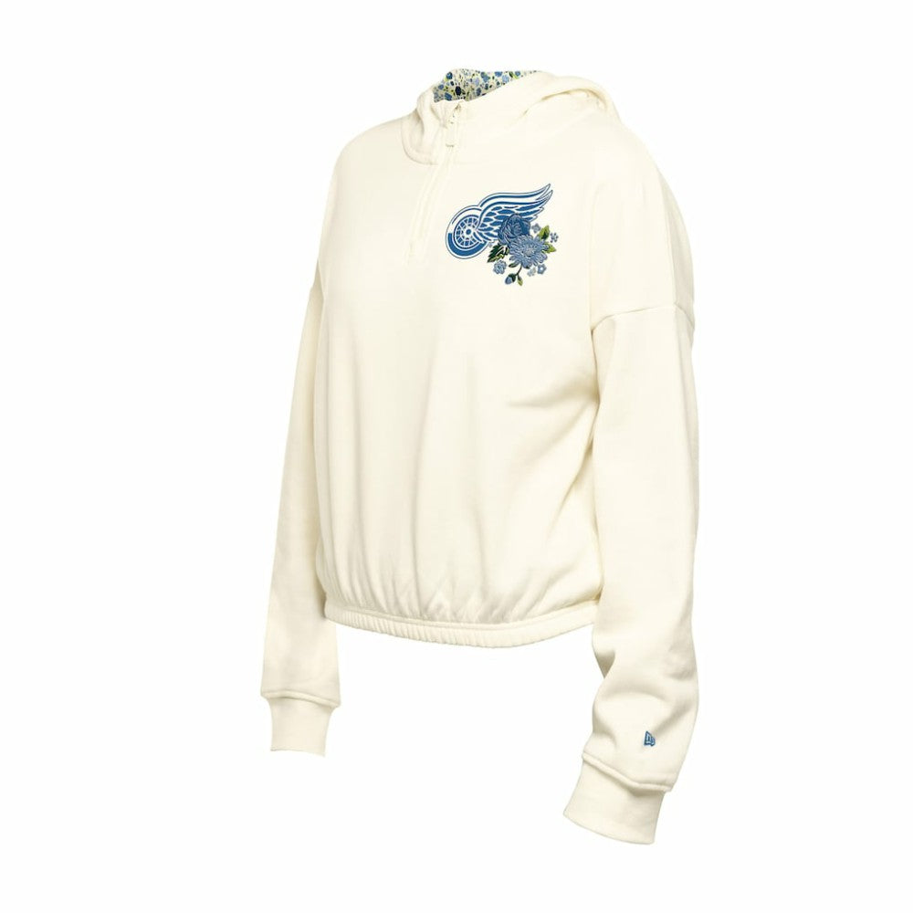 Detroit Red Wings New Era Women's Glam Game Quarter-Zip Cropped Floral Hoodie Pullover - Cream | New Era on sale