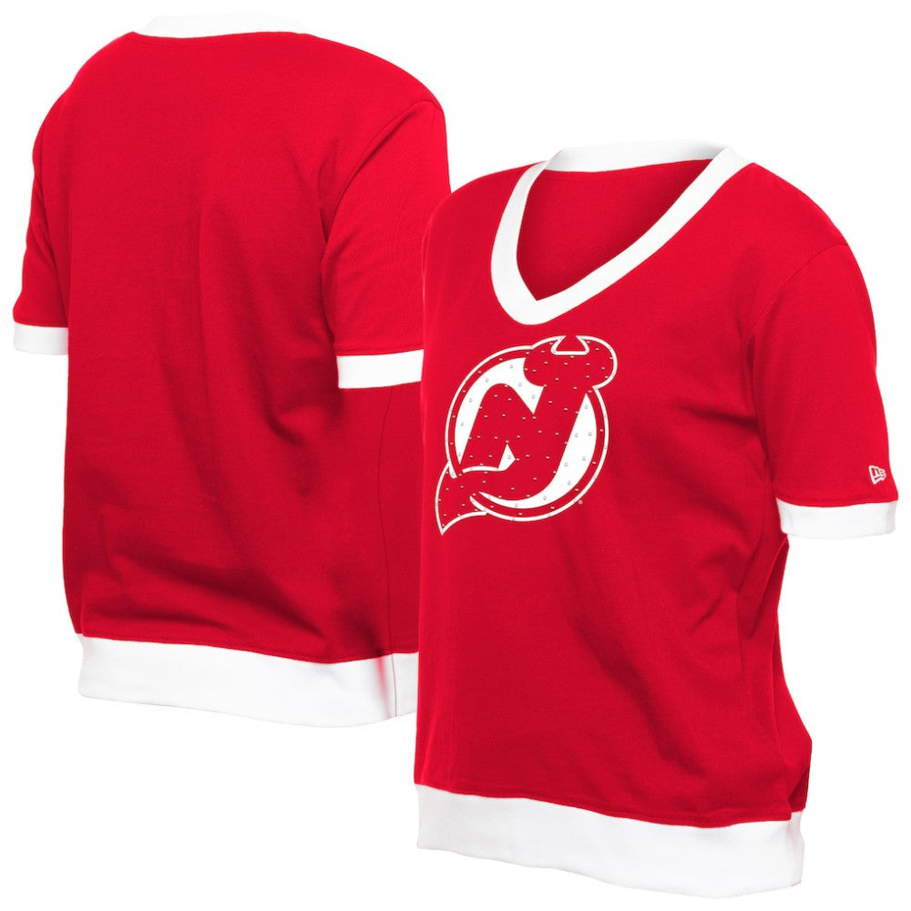 New Jersey Devils New Era Women's Game Day Rhinestuds T-Shirt - Red | New Era sale