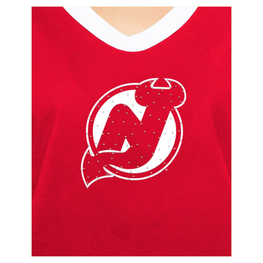 New Jersey Devils New Era Women's Game Day Rhinestuds T-Shirt - Red | New Era sale