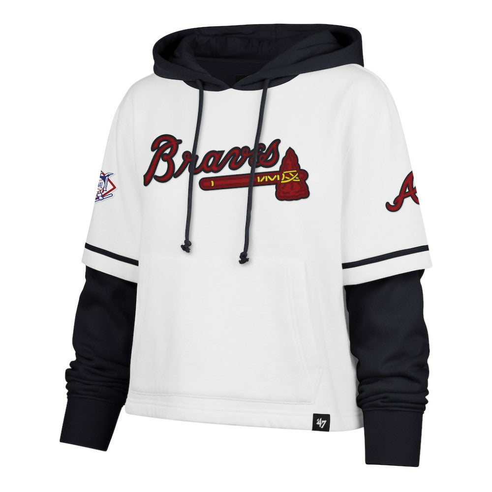 Atlanta Braves '47 Women's Trifecta Shortstop Cropped Pullover Hoodie Outlet
