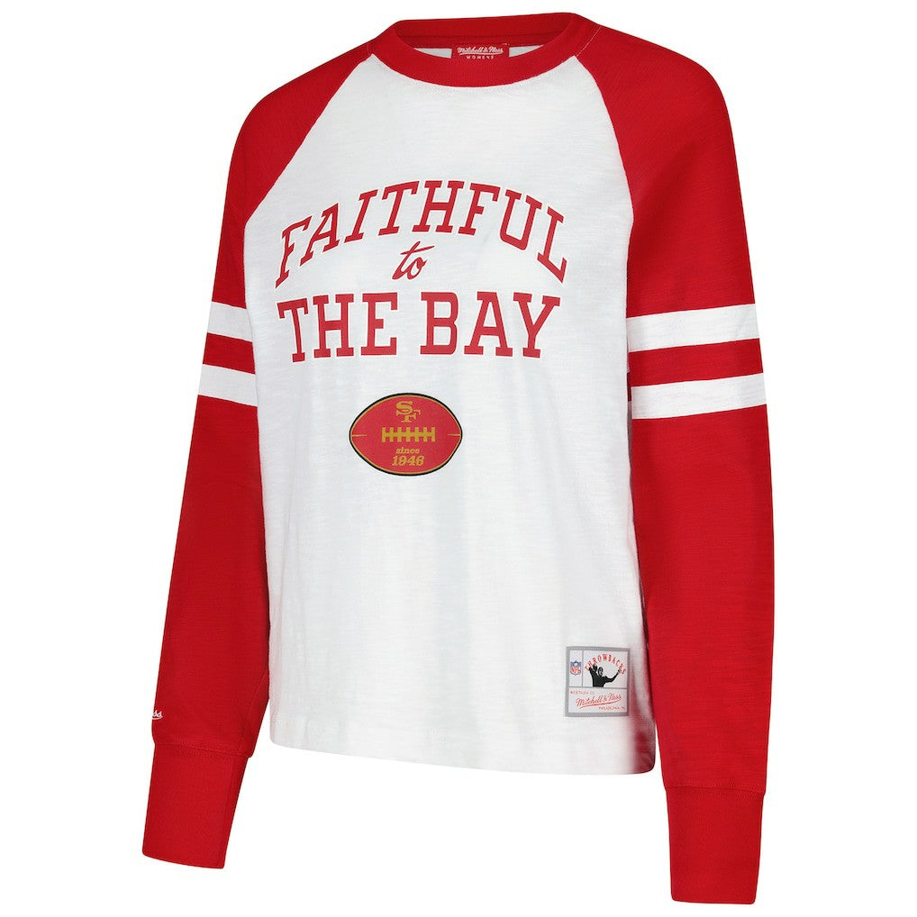 San Francisco 49ers Women's Slub Long Sleeve T-Shirt - White/Scarlet - NFL