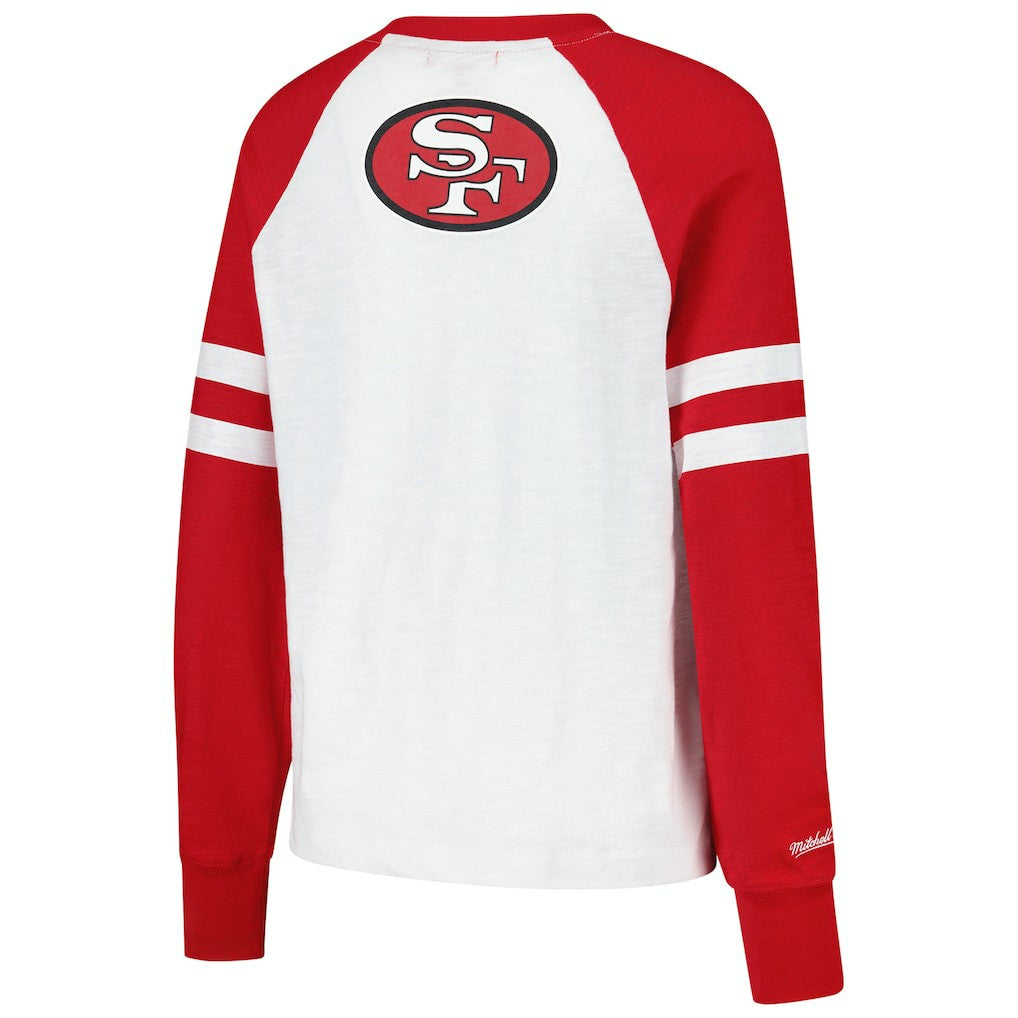 San Francisco 49ers Women's Slub Long Sleeve T-Shirt - White/Scarlet - NFL