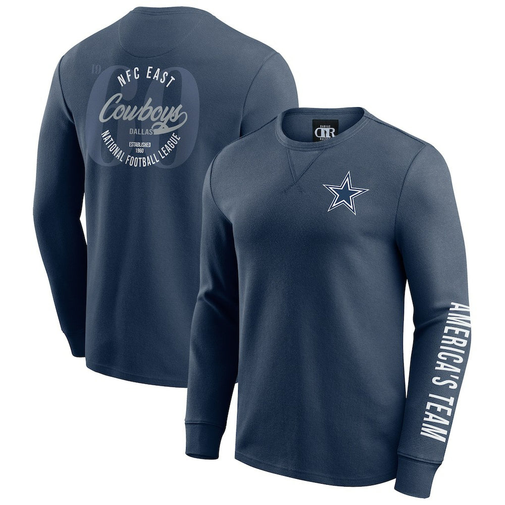 Dallas Cowboys Darius Rucker Collection Washed Waffle-Knit Long Sleeve T-Shirt - Navy - Fanatics