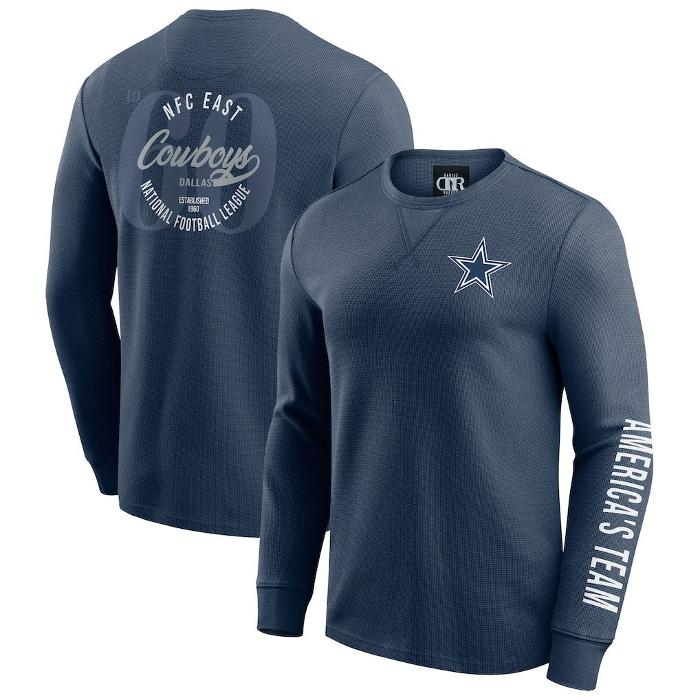 Dallas Cowboys Darius Rucker Collection Washed Waffle-Knit Long Sleeve T-Shirt - Navy - Fanatics