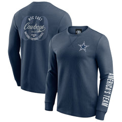 Dallas Cowboys Darius Rucker Collection Washed Waffle-Knit Long Sleeve T-Shirt - Navy - Fanatics