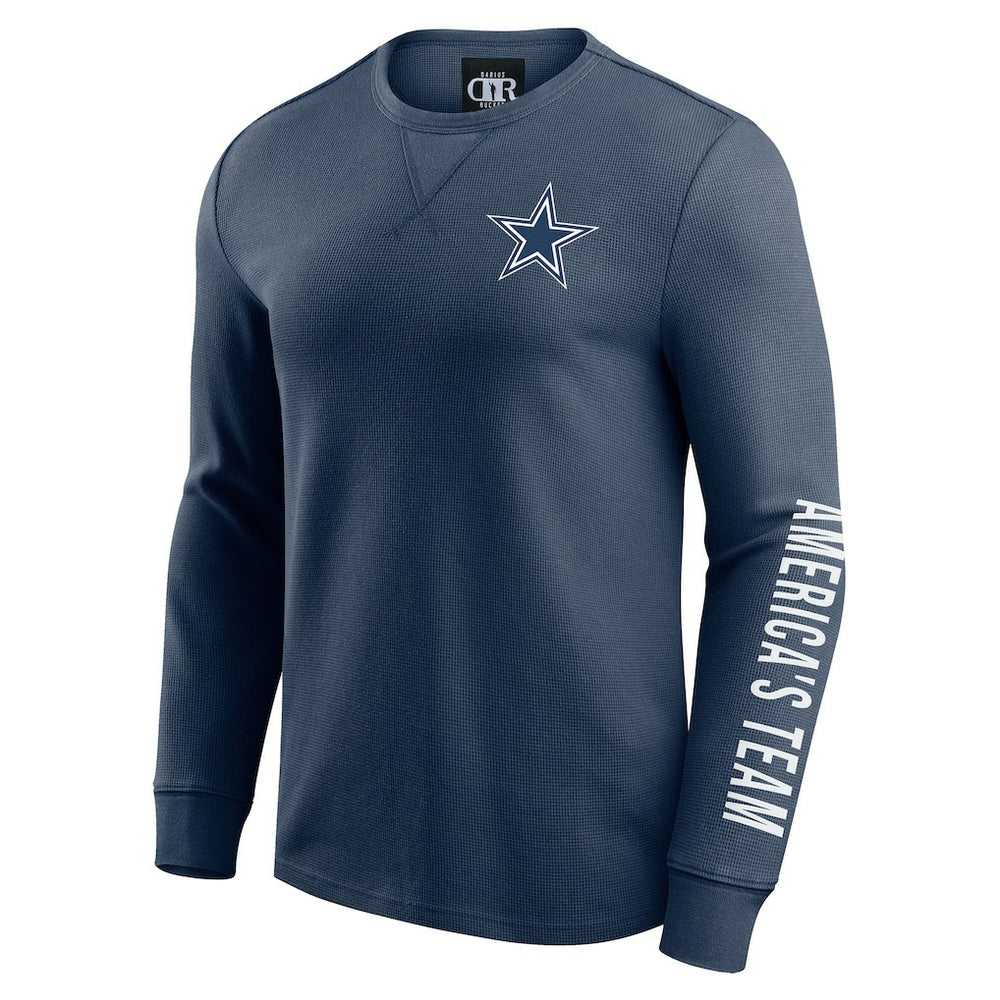 Dallas Cowboys Darius Rucker Collection Washed Waffle-Knit Long Sleeve T-Shirt - Navy - Fanatics