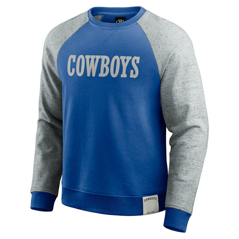 Dallas Cowboys Darius Rucker Collection Throwback Color Block Raglan Pullover Sweatshirt - Blue/Gray - Fanatics