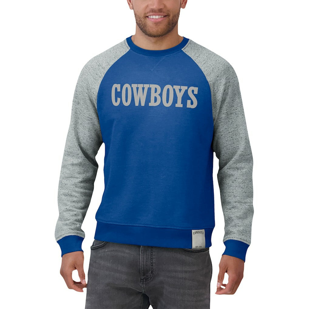 Dallas Cowboys Darius Rucker Collection Throwback Color Block Raglan Pullover Sweatshirt - Blue/Gray - Fanatics