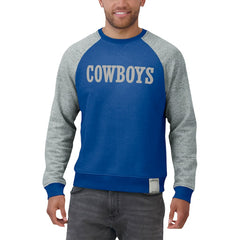 Dallas Cowboys Darius Rucker Collection Throwback Color Block Raglan Pullover Sweatshirt - Blue/Gray - Fanatics