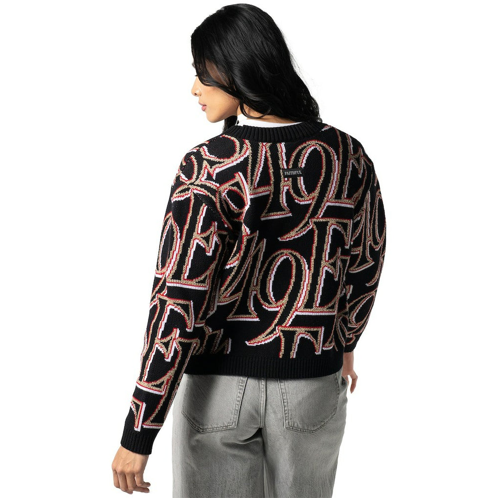 San Francisco 49ers The Wild Collective Women's Cropped Full-Button Cardigan Sweater - Black - NFL