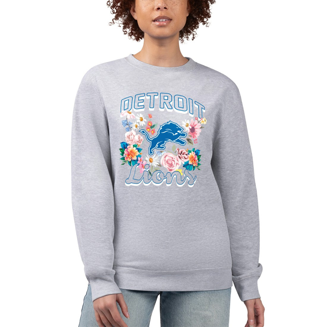 Detroit Lions G-III 4Her by Carl Banks Women's Flower Logo Graphic Fleece Pullover Sweatshirt - Heather Gray - NFL