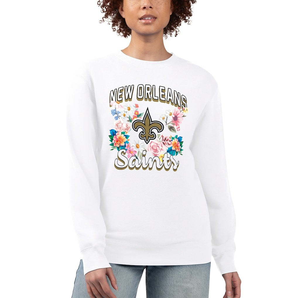 New Orleans Saints G-III 4Her by Carl Banks Women's Flower Logo Graphic Fleece Pullover Sweatshirt - White - NFL