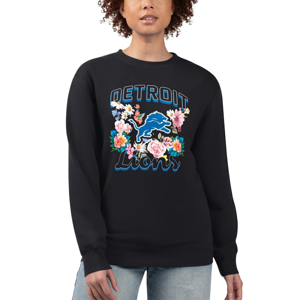 Detroit Lions G-III 4Her by Carl Banks Women's Flower Logo Graphic Fleece Pullover Sweatshirt - Black - NFL