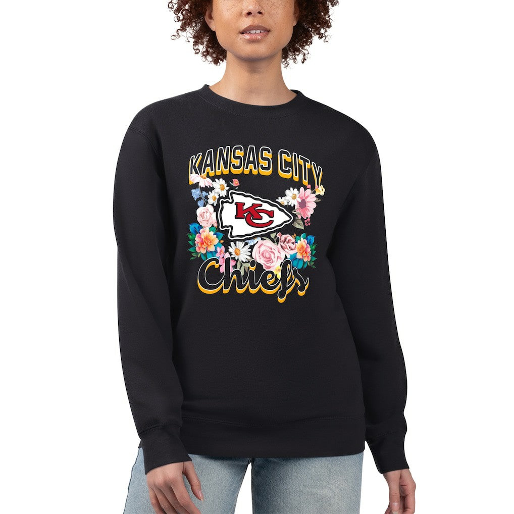 Kansas City Chiefs G-III 4Her by Carl Banks Women's Flower Logo Graphic Fleece Pullover Sweatshirt - Black - NFL