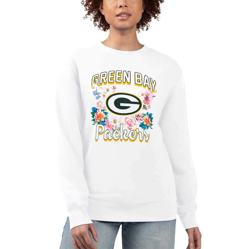 Green Bay Packers G-III 4Her by Carl Banks Women's Flower Logo Graphic Fleece Pullover Sweatshirt - White - NFL