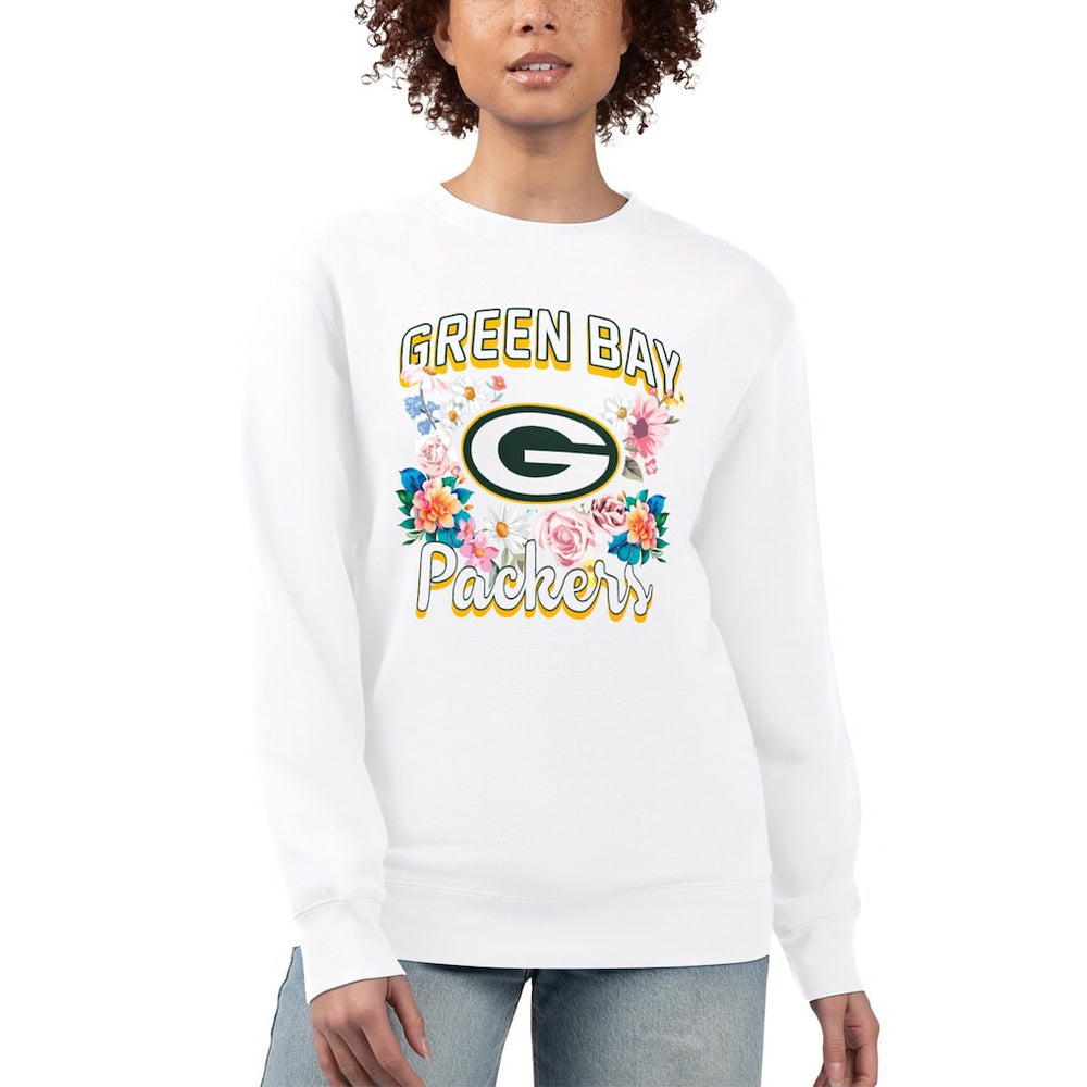 Green Bay Packers G-III 4Her by Carl Banks Women's Flower Logo Graphic Fleece Pullover Sweatshirt - White - NFL