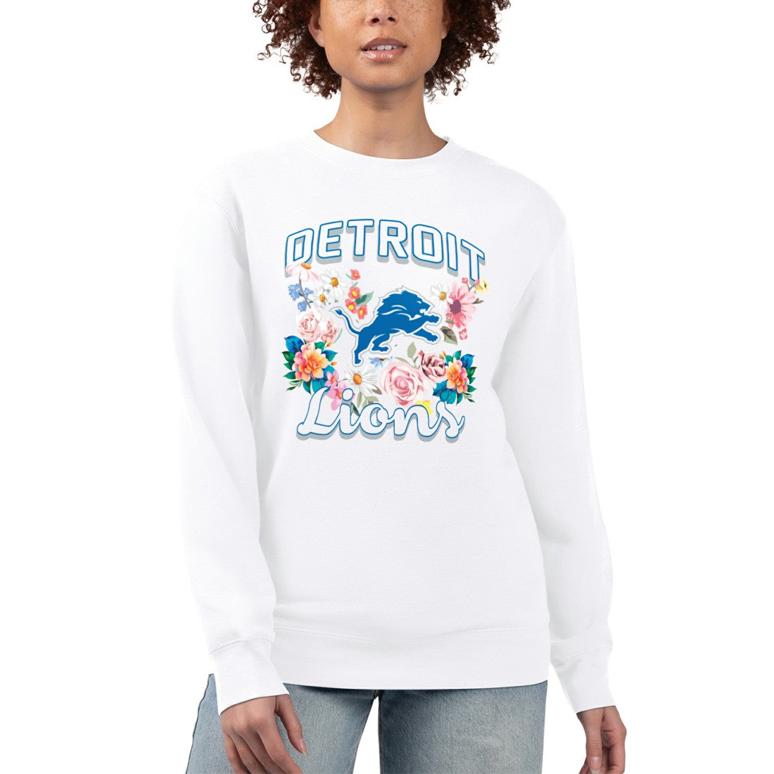 Detroit Lions G-III 4Her by Carl Banks Women's Flower Logo Graphic Fleece Pullover Sweatshirt - White - NFL