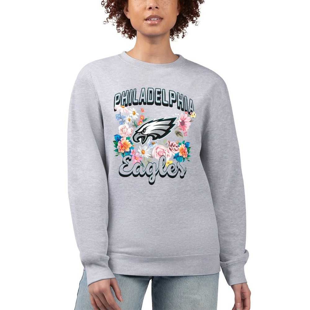 Philadelphia Eagles G-III 4Her by Carl Banks Women's Flower Logo Graphic Fleece Pullover Sweatshirt - Heather Gray - NFL