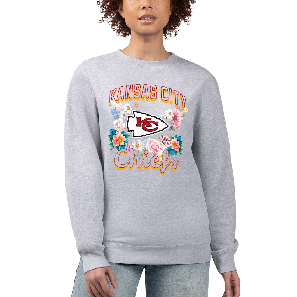 Kansas City Chiefs G-III 4Her by Carl Banks Women's Flower Logo Graphic Fleece Pullover Sweatshirt - Heather Gray - NFL