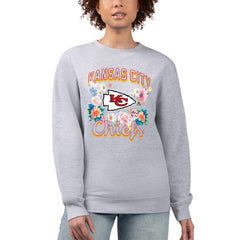 Kansas City Chiefs G-III 4Her by Carl Banks Women's Flower Logo Graphic Fleece Pullover Sweatshirt - Heather Gray - NFL