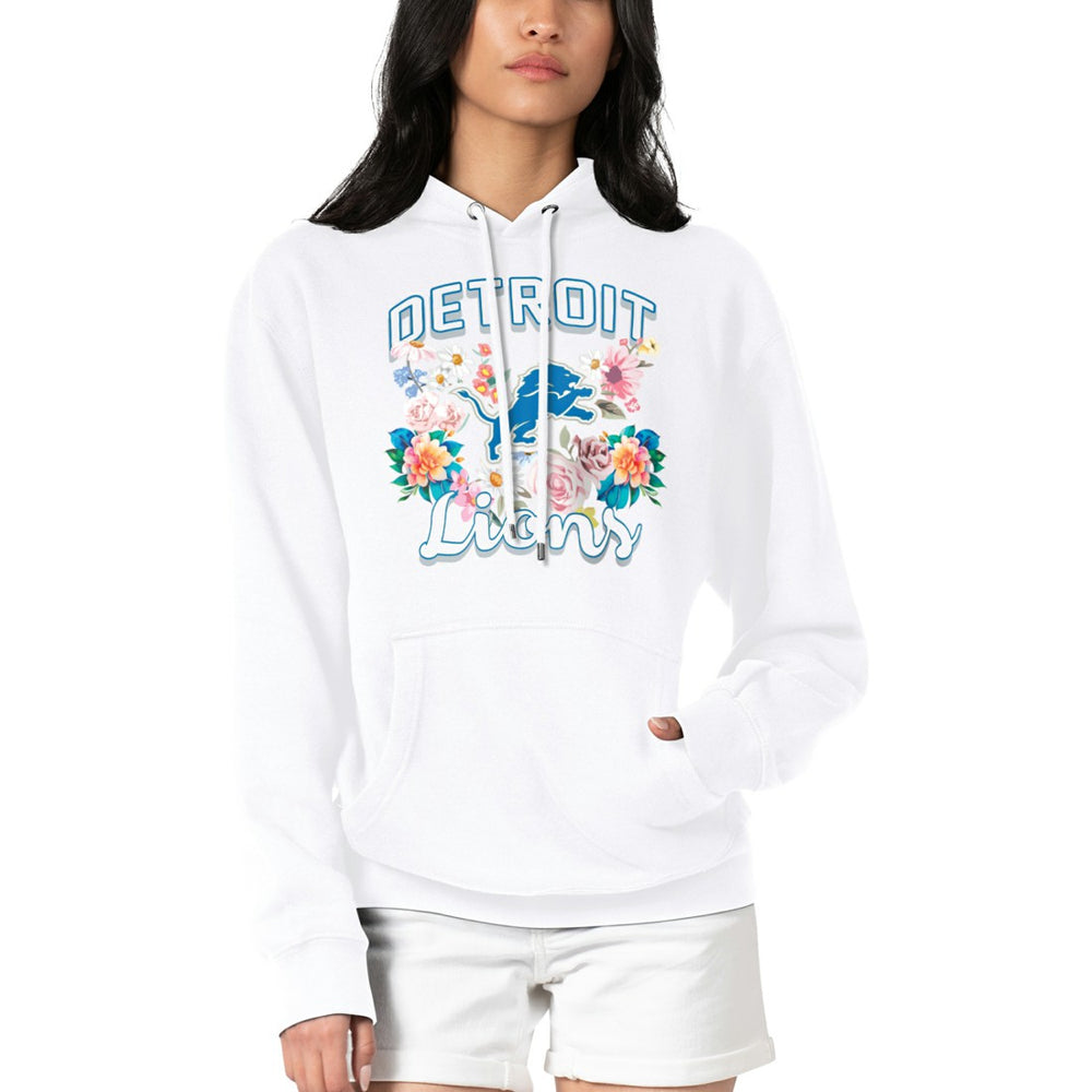 Detroit Lions G-III 4Her by Carl Banks Women's Flowers Team Logo Graphic Fleece Pullover Hoodie - White - NFL
