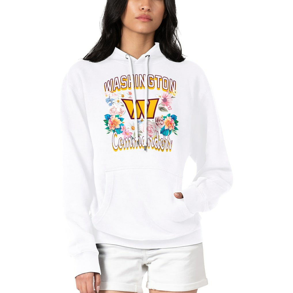 Washington Commanders G-III 4Her by Carl Banks Women's Flowers Team Logo Graphic Fleece Pullover Hoodie - White - NFL