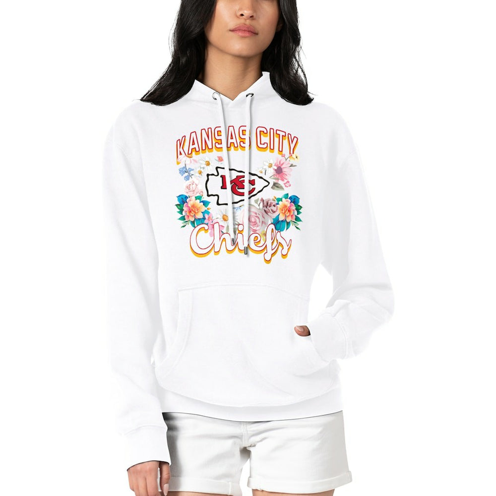 Kansas City Chiefs G-III 4Her by Carl Banks Women's Flowers Team Logo Graphic Fleece Pullover Hoodie - White - NFL