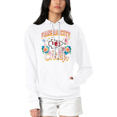 Kansas City Chiefs G-III 4Her by Carl Banks Women's Flowers Team Logo Graphic Fleece Pullover Hoodie - White - NFL