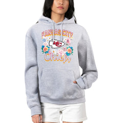 Kansas City Chiefs G-III 4Her by Carl Banks Women's Flowers Team Logo Graphic Fleece Pullover Hoodie - Heather Gray - NFL