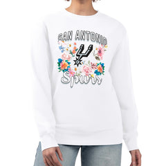 San Antonio Spurs G-III 4Her by Carl Banks Women's Flowers Team Logo Graphic Fleece Crewneck Pullover Sweatshirt White