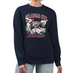 Oklahoma City Thunder G-III 4Her by Carl Banks Women's Flowers Team Logo Graphic Fleece Crewneck Pullover Sweatshirt Navy