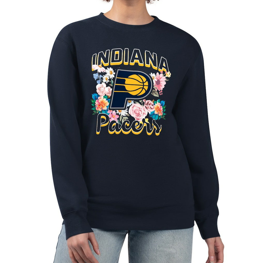 Indiana Pacers G-III 4Her by Carl Banks Women's Flowers Team Logo Graphic Fleece Crewneck Pullover Sweatshirt Navy