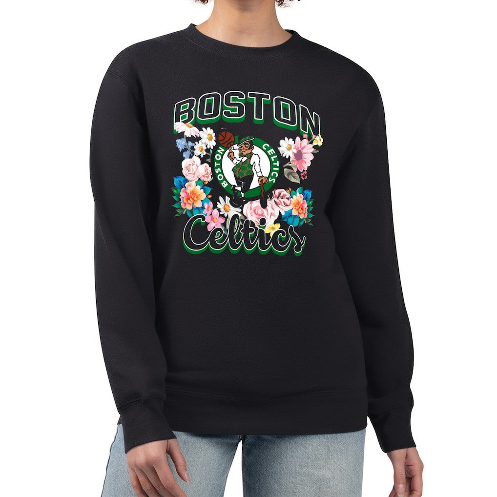 Boston Celtics G-III 4Her by Carl Banks Women's Flowers Team Logo Graphic Fleece Crewneck Pullover Sweatshirt Black