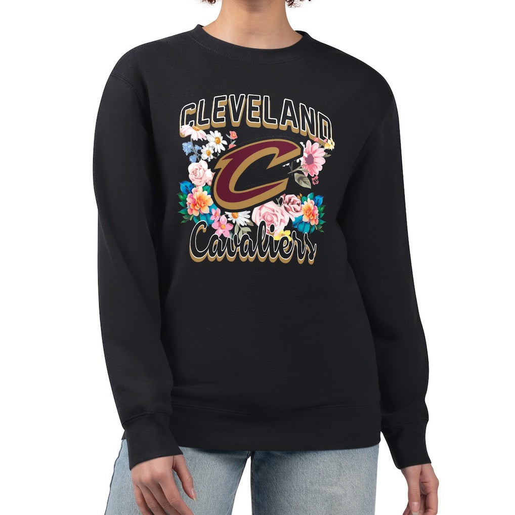 Cleveland Cavaliers G-III 4Her by Carl Banks Women's Flowers Team Logo Graphic Fleece Crewneck Pullover Sweatshirt Black