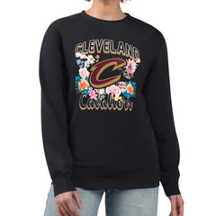 Cleveland Cavaliers G-III 4Her by Carl Banks Women's Flowers Team Logo Graphic Fleece Crewneck Pullover Sweatshirt Black