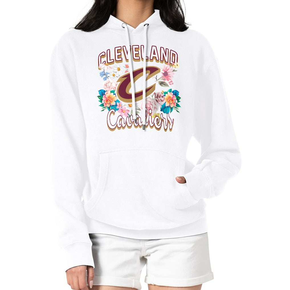 Cleveland Cavaliers G-III 4Her by Carl Banks Women's Flowers Team Logo Graphic Fleece Pullover Hoodie White
