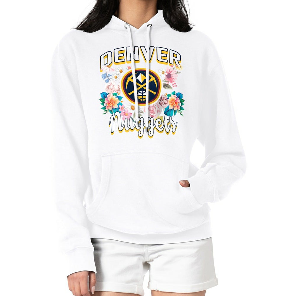 Denver Nuggets G-III 4Her by Carl Banks Women's Flowers Team Logo Graphic Fleece Pullover Hoodie White
