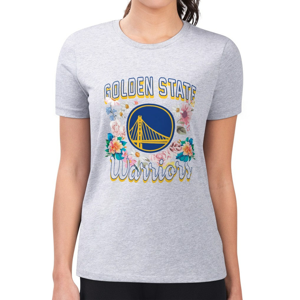 Golden State Warriors G-III 4Her by Carl Banks Women's Super-Slim Fit Lightweight Flowers Team Logo Graphic T-Shirt Heather Gray