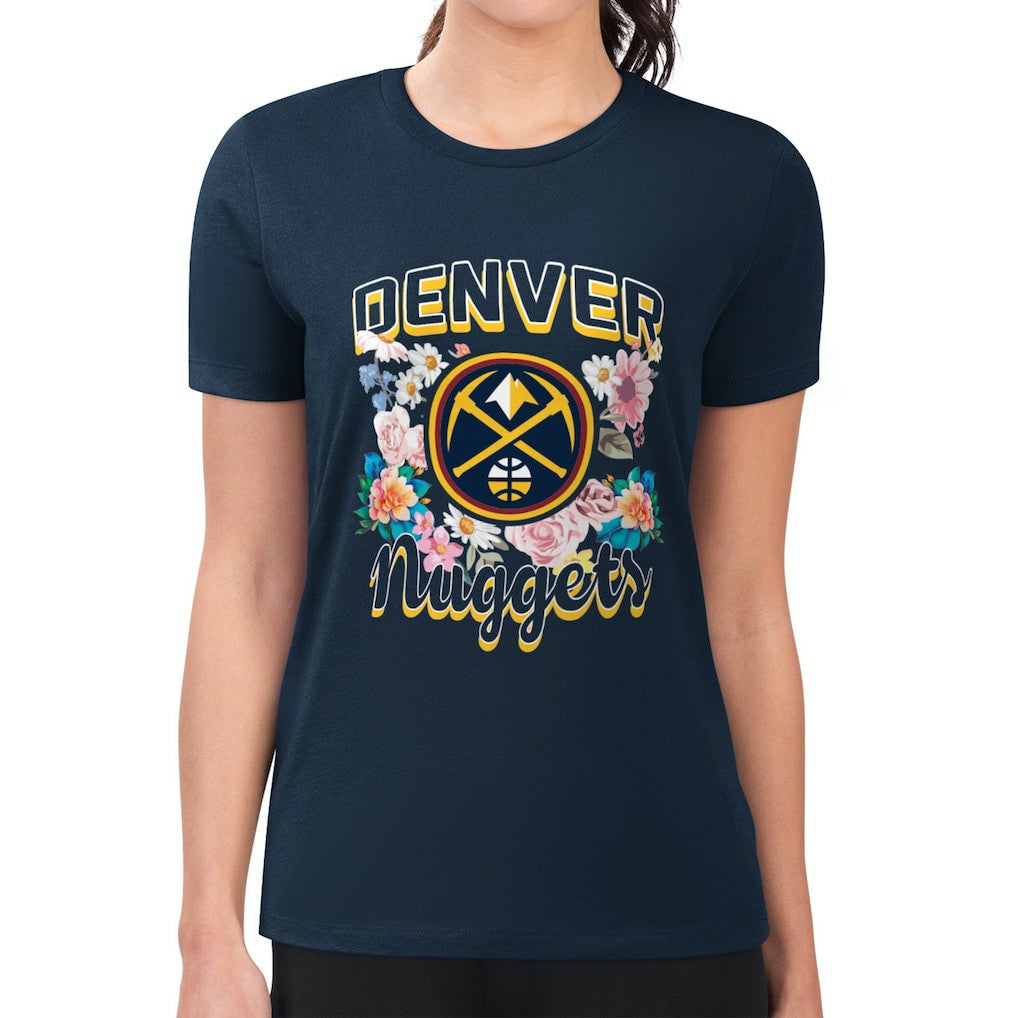 Denver Nuggets G-III 4Her by Carl Banks Women's Super-Slim Fit Lightweight Flowers Team Logo Graphic T-Shirt Navy