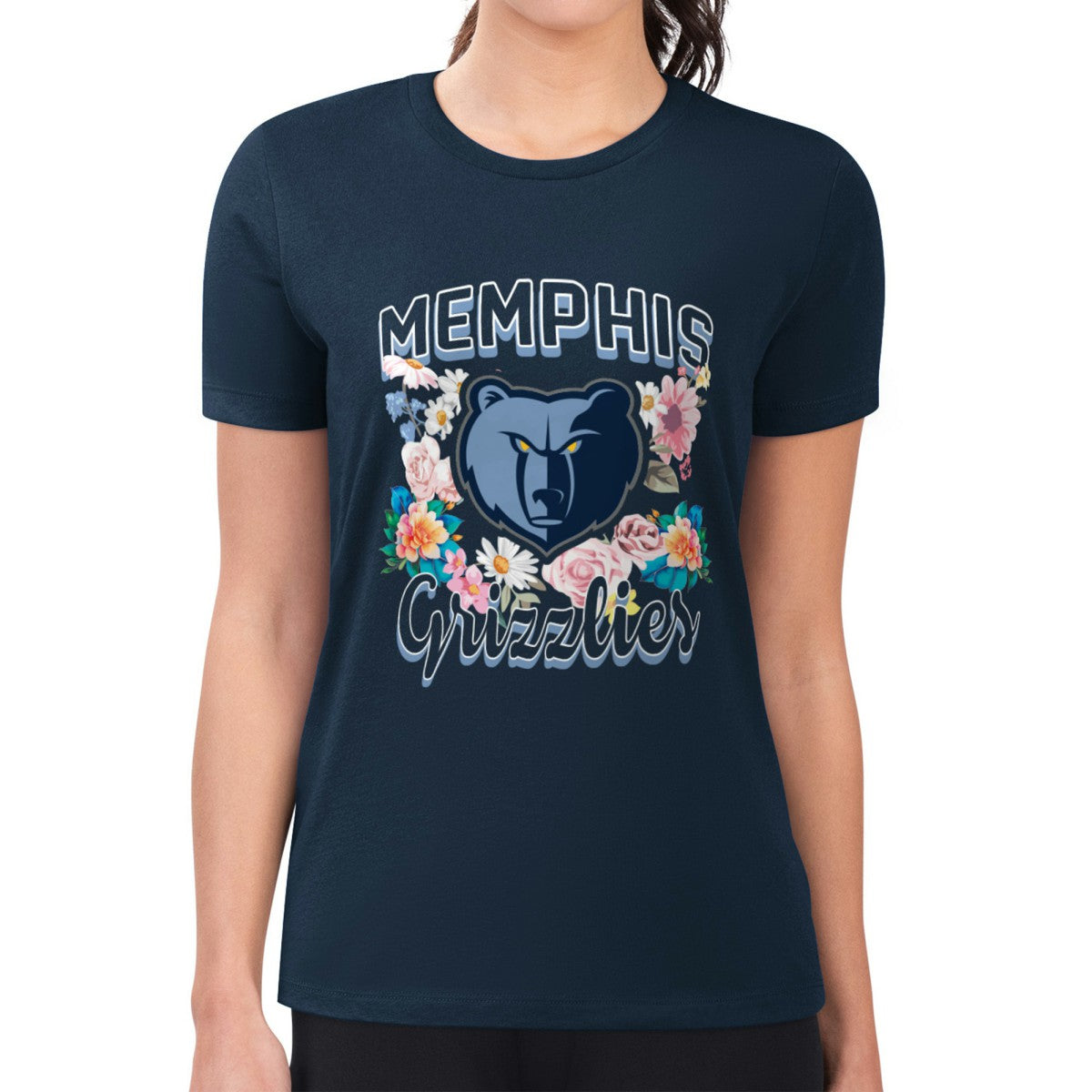 Memphis Grizzlies G-III 4Her by Carl Banks Women's Super-Slim Fit Lightweight Flowers Team Logo Graphic T-Shirt Navy