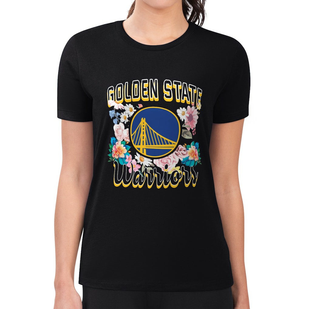 Golden State Warriors G-III 4Her by Carl Banks Women's Super-Slim Fit Lightweight Flowers Team Logo Graphic T-Shirt Black