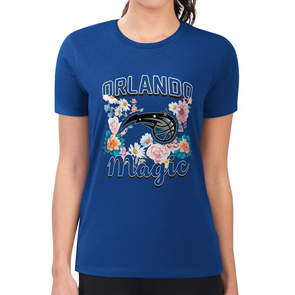 Orlando Magic G-III 4Her by Carl Banks Women's Super-Slim Fit Lightweight Flowers Team Logo Graphic T-Shirt Blue