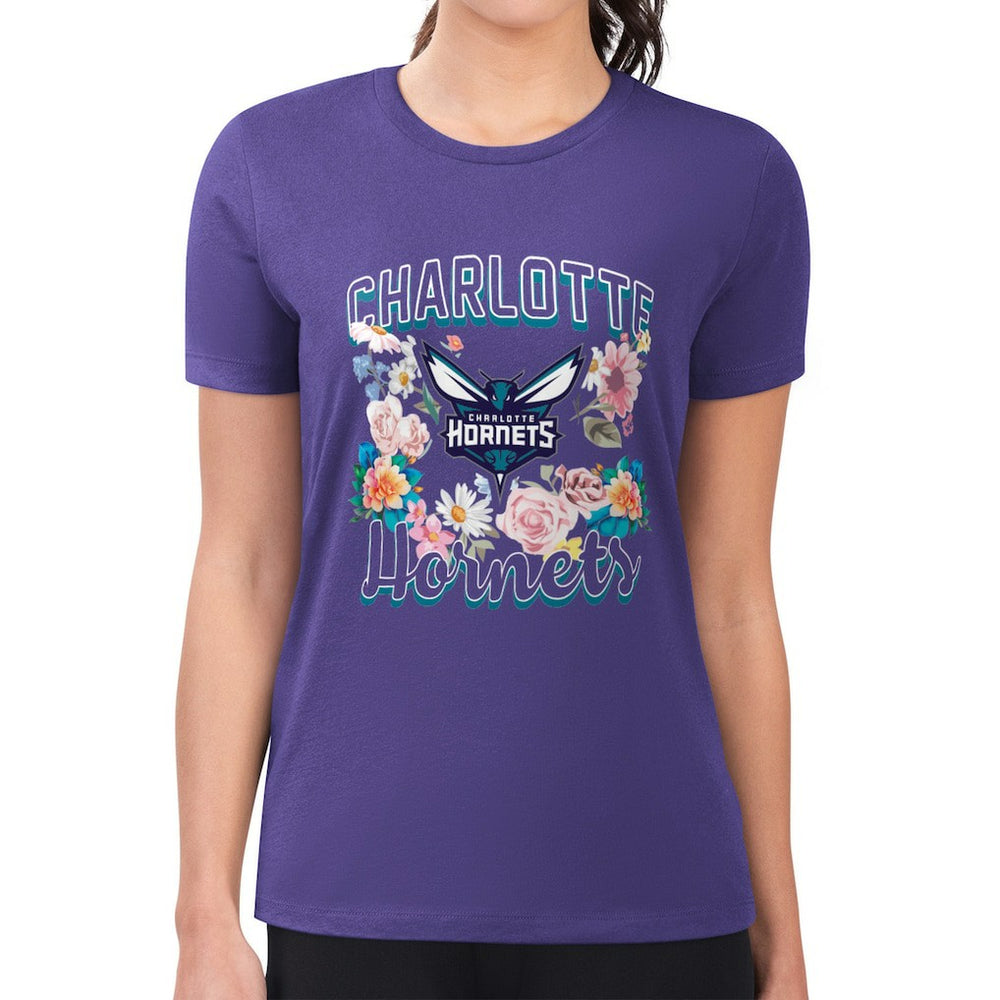 Charlotte Hornets G-III 4Her by Carl Banks Women's Super-Slim Fit Lightweight Flowers Team Logo Graphic T-Shirt Purple