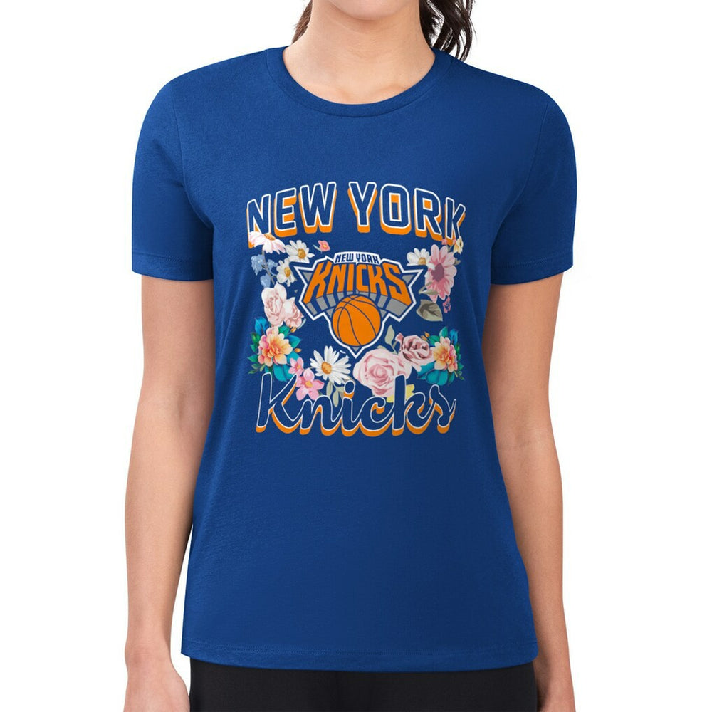New York Knicks G-III 4Her by Carl Banks Women's Super-Slim Fit Lightweight Flowers Team Logo Graphic T-Shirt Blue