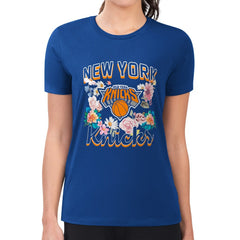 New York Knicks G-III 4Her by Carl Banks Women's Super-Slim Fit Lightweight Flowers Team Logo Graphic T-Shirt Blue