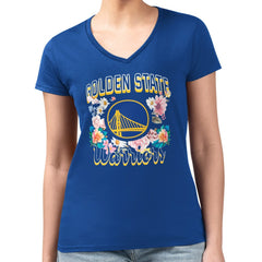 Golden State Warriors G-III 4Her by Carl Banks Women's Super-Slim Fit Lightweight Flowers Team Logo Graphic V-Neck T-Shirt Royal