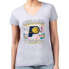 Indiana Pacers G-III 4Her by Carl Banks Women's Super-Slim Fit Lightweight Flowers Team Logo Graphic V-Neck T-Shirt Heather Gray