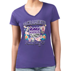 Sacramento Kings G-III 4Her by Carl Banks Women's Super-Slim Fit Lightweight Flowers Team Logo Graphic V-Neck T-Shirt Purple